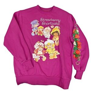 STRAWBERRY SHORTCAKE With Friends Fuchsia Pink Oversized Sweatshirt Size S